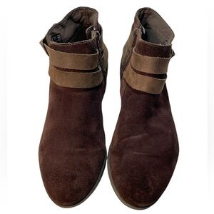 Clarks Addiy Cora Dark Brown Suede Leather Ankle Boots Buckle Women’s Size 10 M